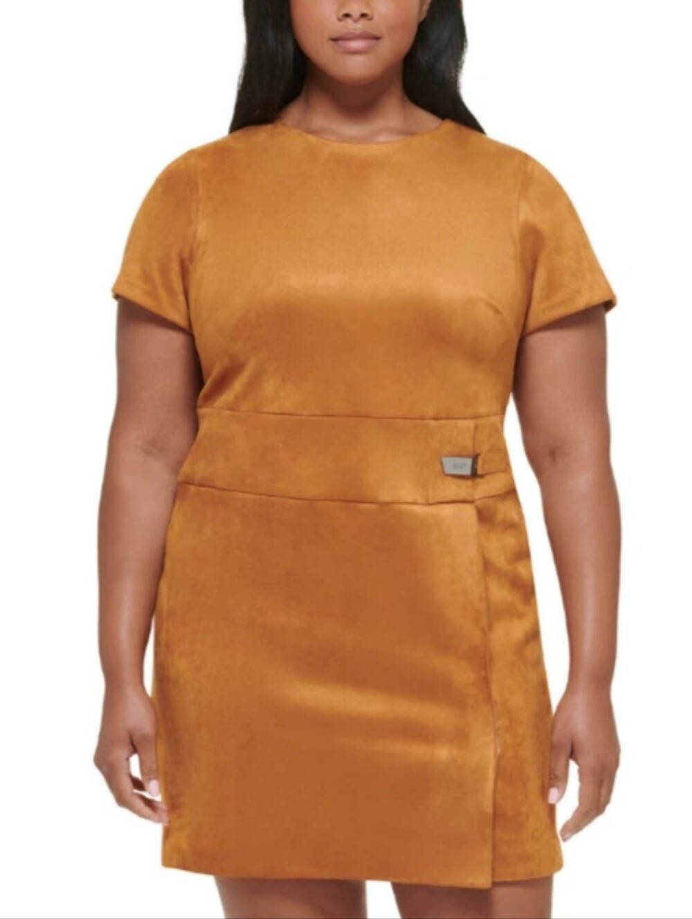 NWT Dkny Faux Suede Short Sleeve Mini Dress Camel Tan Soft Buckle Accent 20W